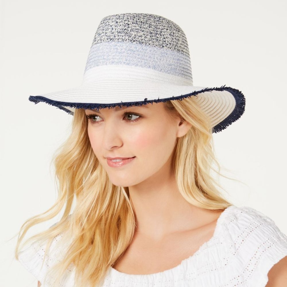 INC Tweedy Color blocked Panama Hat one size